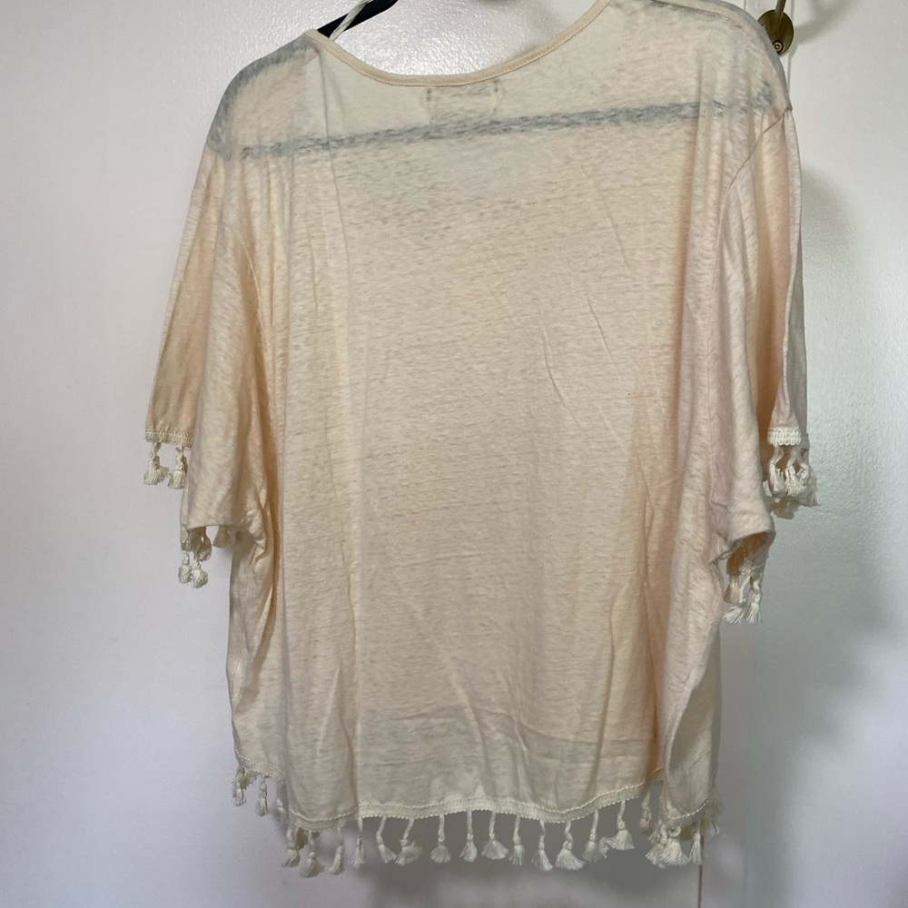 COMME TOI Cream Relaxed Boxy 3/4 Sleeve Blouse 50%cotton 50%linen - Picture 6 of 8